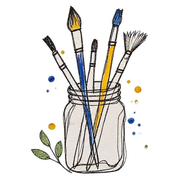Ceramic jar holding a bundle of paintbrushes