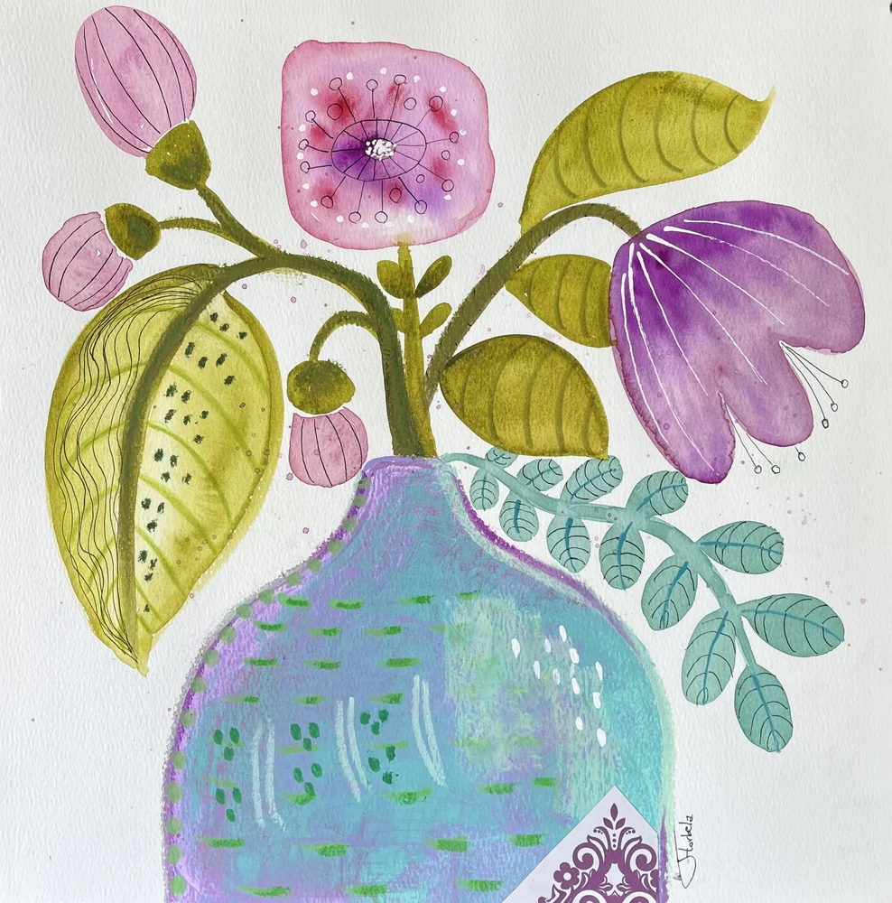 Floral blue vase by Florbela Nienaber